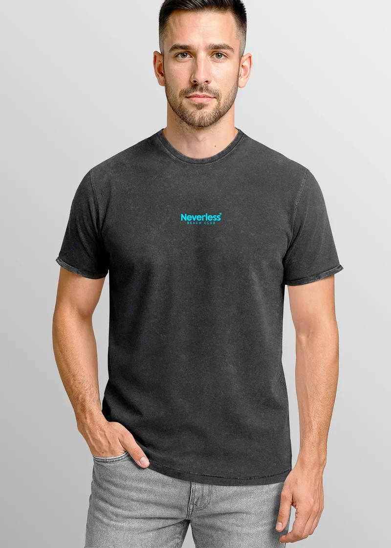 Herren Vintage T-Shirt Backprint Sommer Funshirt mit Palmen Print Retro Typografie – Strand Urlaub GrafikshirtUsed Look