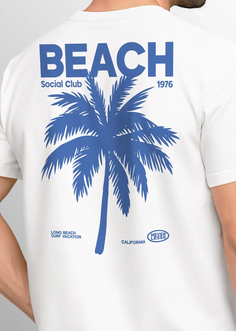 Herren T-Shirt Backprint Sommer Funshirt mit Palmen Print Retro Typografie – Strand Urlaub Grafikshirt Kurzarm Baumwwolle