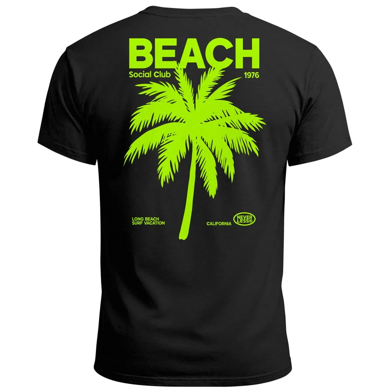 Herren T-Shirt Backprint Sommer Funshirt mit Palmen Print Retro Typografie – Strand Urlaub Grafikshirt Kurzarm Baumwwolle