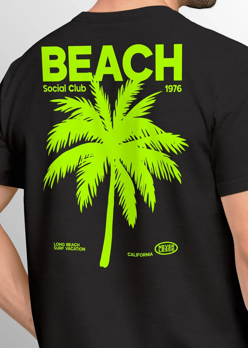 Herren T-Shirt Backprint Sommer Funshirt mit Palmen Print Retro Typografie – Strand Urlaub Grafikshirt Kurzarm Baumwwolle