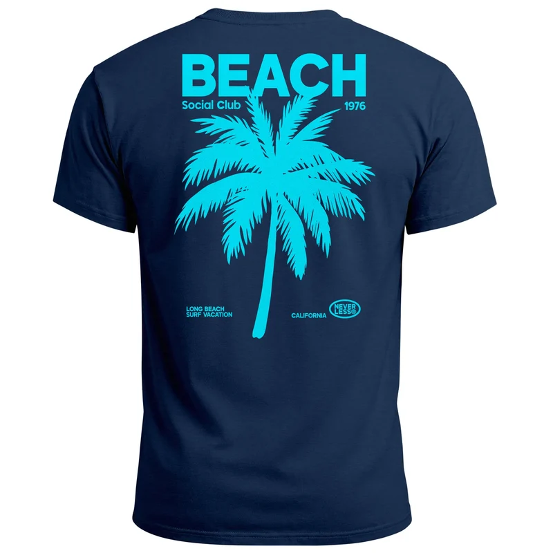 Herren T-Shirt Backprint Sommer Funshirt mit Palmen Print Retro Typografie – Strand Urlaub Grafikshirt Kurzarm Baumwwolle