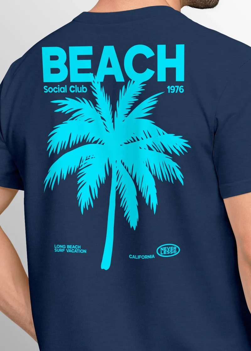 Herren T-Shirt Backprint Sommer Funshirt mit Palmen Print Retro Typografie – Strand Urlaub Grafikshirt Kurzarm Baumwwolle