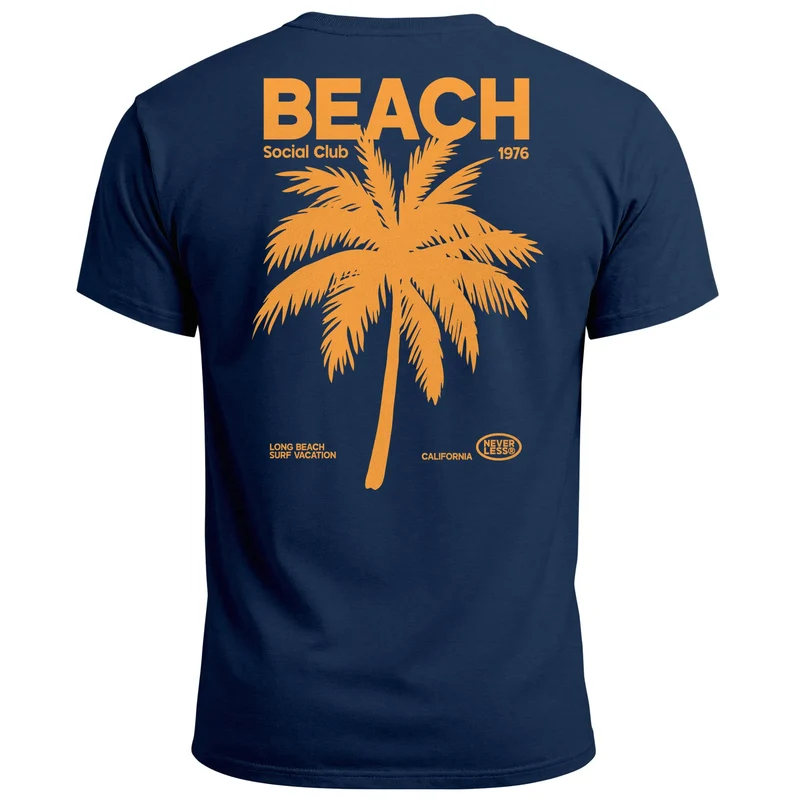 Herren T-Shirt Backprint Sommer Funshirt mit Palmen Print Retro Typografie – Strand Urlaub Grafikshirt Kurzarm Baumwwolle