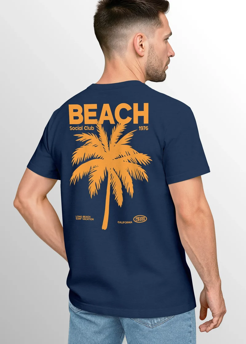 Herren T-Shirt Backprint Sommer Funshirt mit Palmen Print Retro Typografie – Strand Urlaub Grafikshirt Kurzarm Baumwwolle