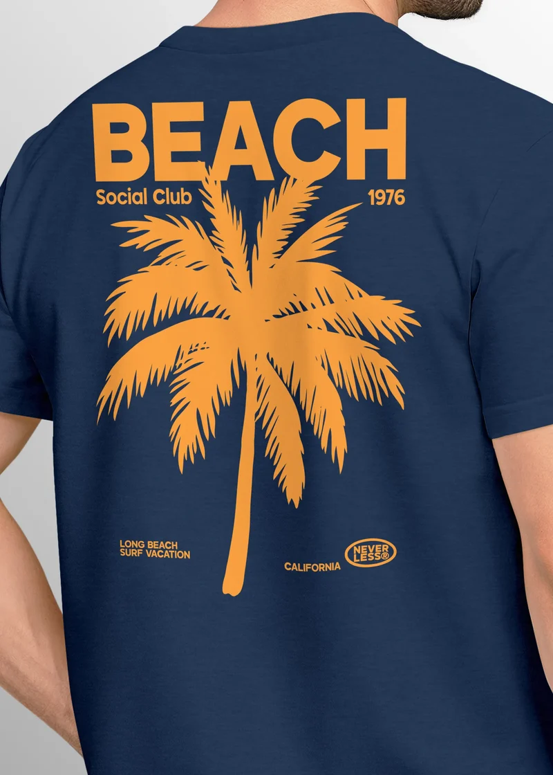 Herren T-Shirt Backprint Sommer Funshirt mit Palmen Print Retro Typografie – Strand Urlaub Grafikshirt Kurzarm Baumwwolle
