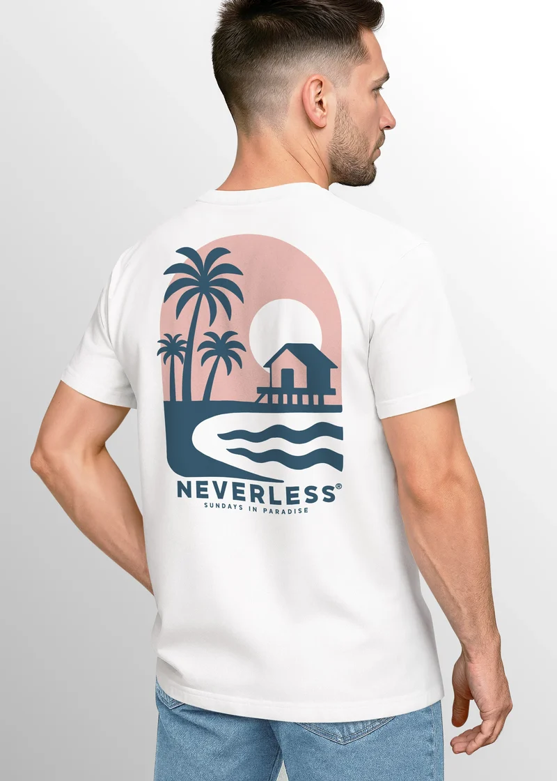 Herren T-Shirt Backprint Sommer Grafikshirt mit Palmen-Print Fashion Streetstyle Kurzarm Baumwolle