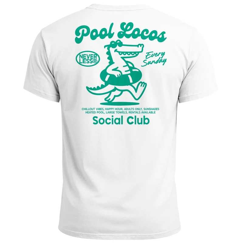 Herren T-Shirt Pool Locos Social Club – Sommer Funshirt mit Alligator Pool Grafik – Lustiges Retro-Design Fashion Streetstyle