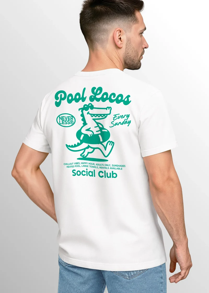 Herren T-Shirt Pool Locos Social Club – Sommer Funshirt mit Alligator Pool Grafik – Lustiges Retro-Design Fashion Streetstyle