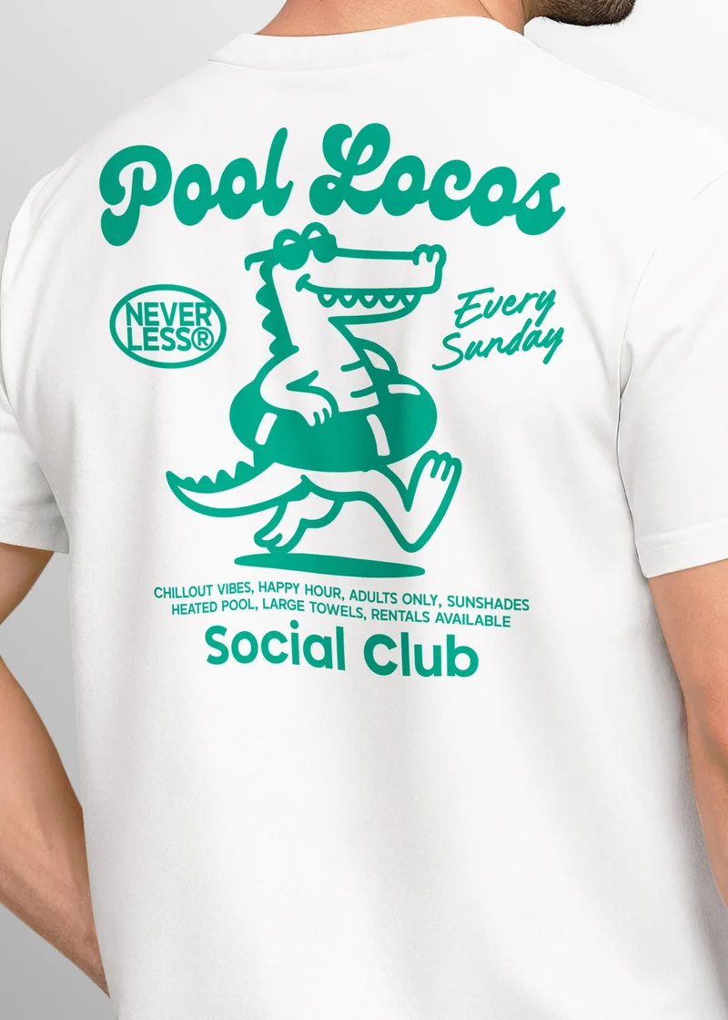 Herren T-Shirt Pool Locos Social Club – Sommer Funshirt mit Alligator Pool Grafik – Lustiges Retro-Design Fashion Streetstyle