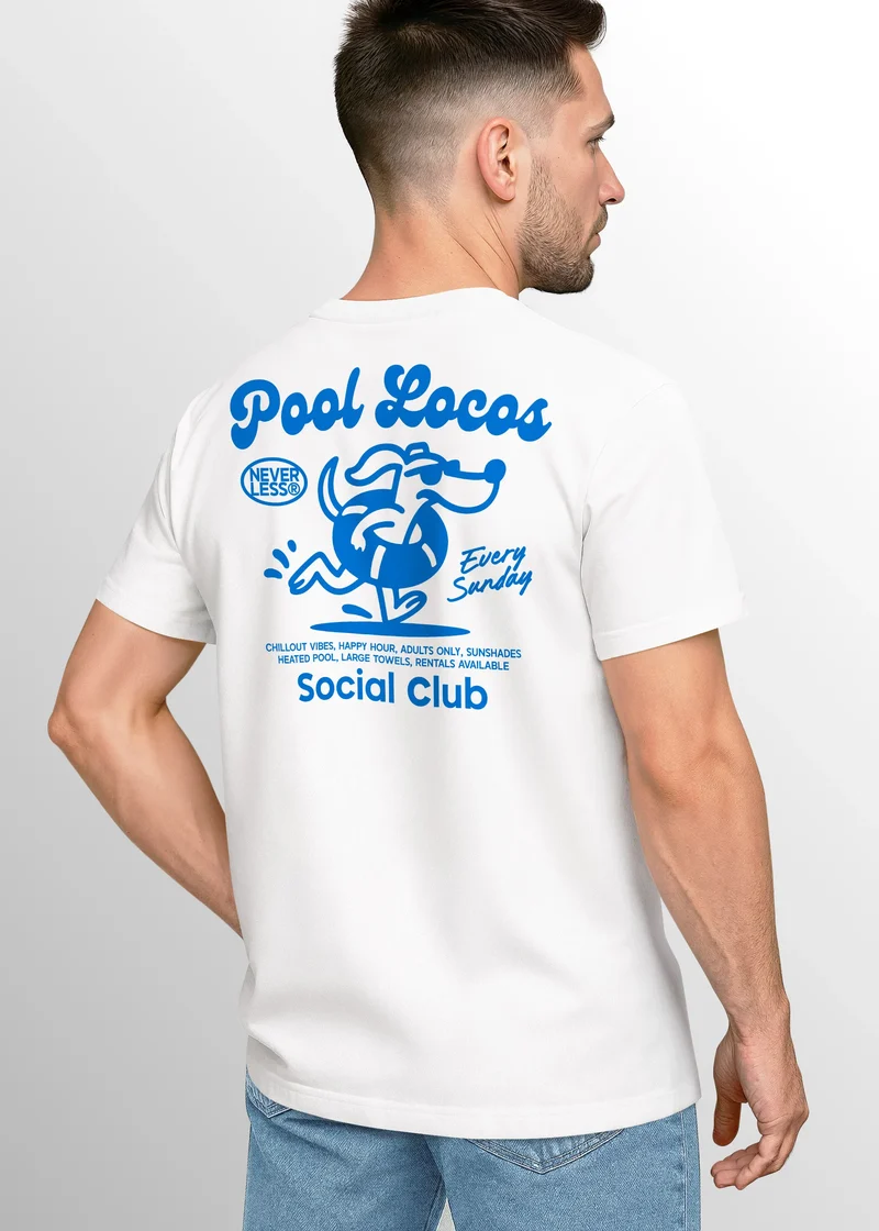 Herren T-Shirt Pool Locos Social Club – Sommer Funshirt mit Alligator Pool Grafik – Lustiges Retro-Design Fashion Streetstyle