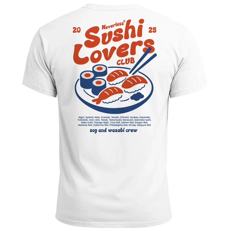 Herren T-Shirt Sushi Lovers Club – Grafikshirt mit Sushi Print – Lustiges Foodie Shirt Sommer Fashion Streetstyle