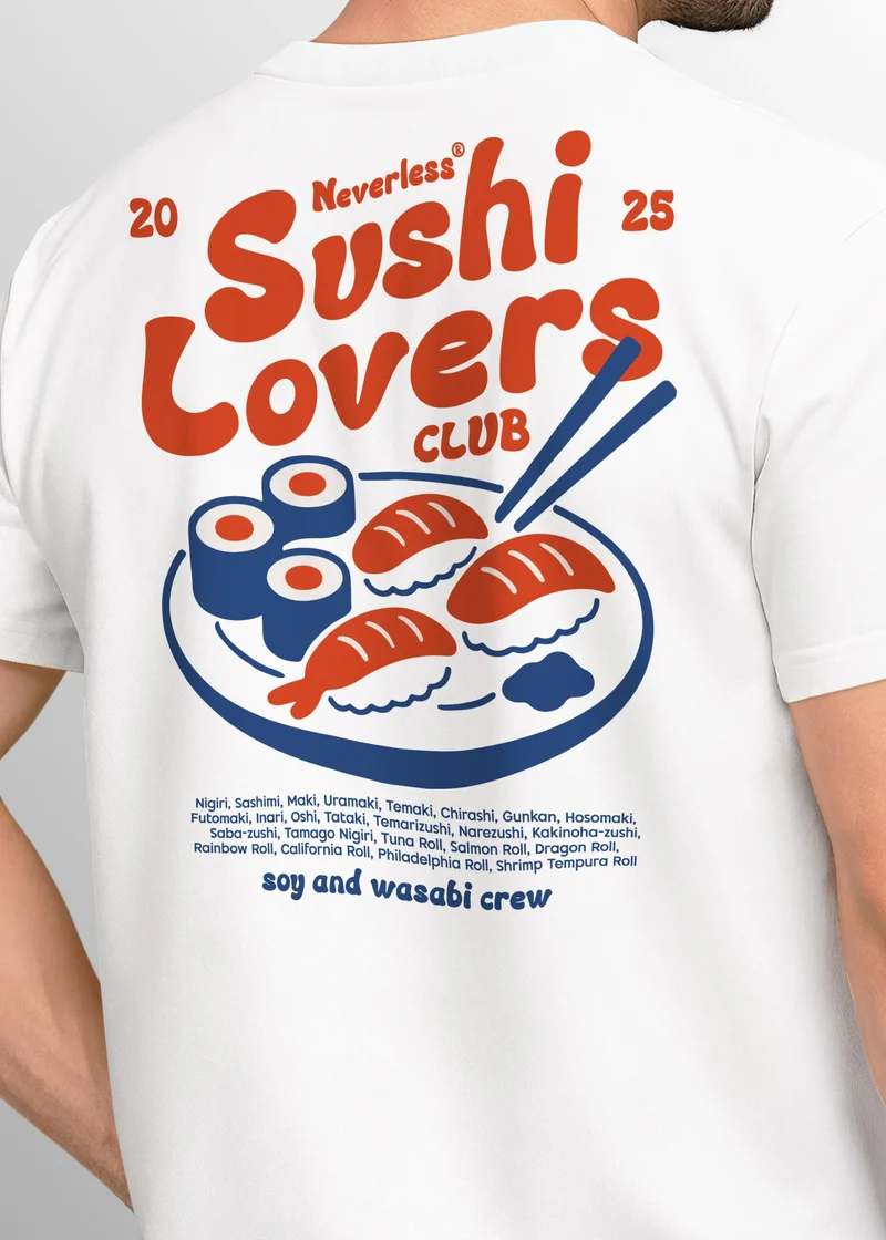 Herren T-Shirt Sushi Lovers Club – Grafikshirt mit Sushi Print – Lustiges Foodie Shirt Sommer Fashion Streetstyle