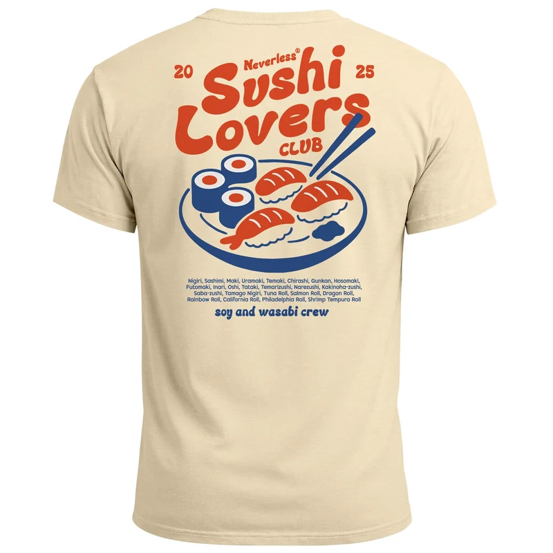 Herren T-Shirt Sushi Lovers Club – Grafikshirt mit Sushi Print – Lustiges Foodie Shirt Sommer Fashion Streetstyle