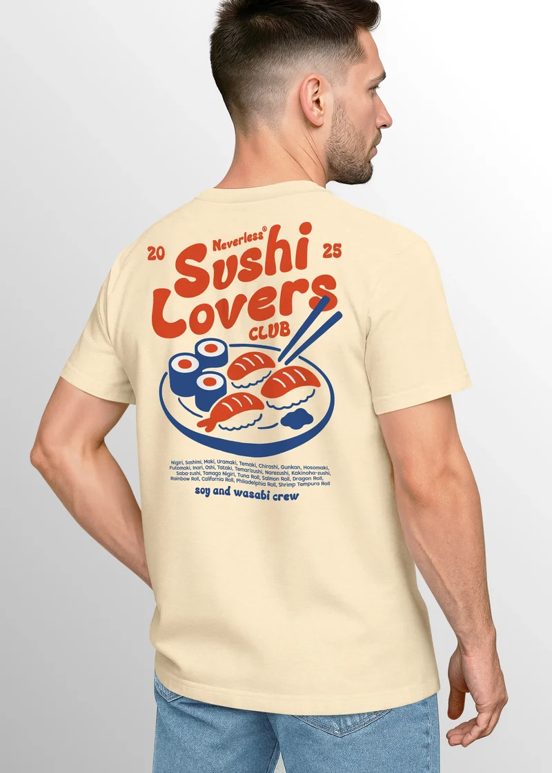 Herren T-Shirt Sushi Lovers Club – Grafikshirt mit Sushi Print – Lustiges Foodie Shirt Sommer Fashion Streetstyle