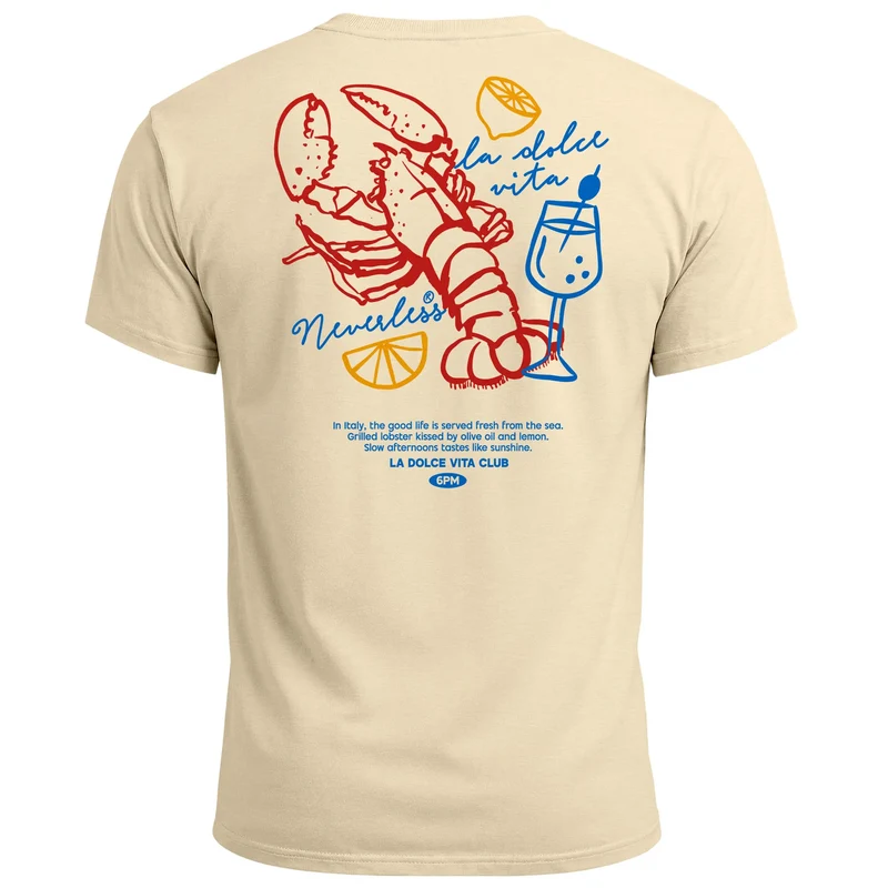 Herren T-Shirt La Dolce Vita Club – Sommer Grafikshirt mit Hummer Zitrone Wein Printshirt – Italien Lifestyle