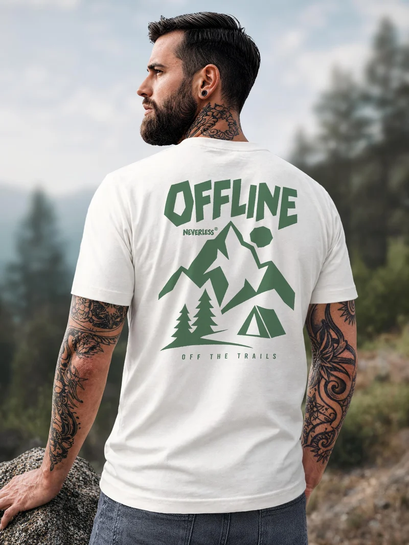 Herren T-Shirt Backprint - Berge Aventure Design - Baumwollshirt Männer Fashion Streetstyle Slim Fit