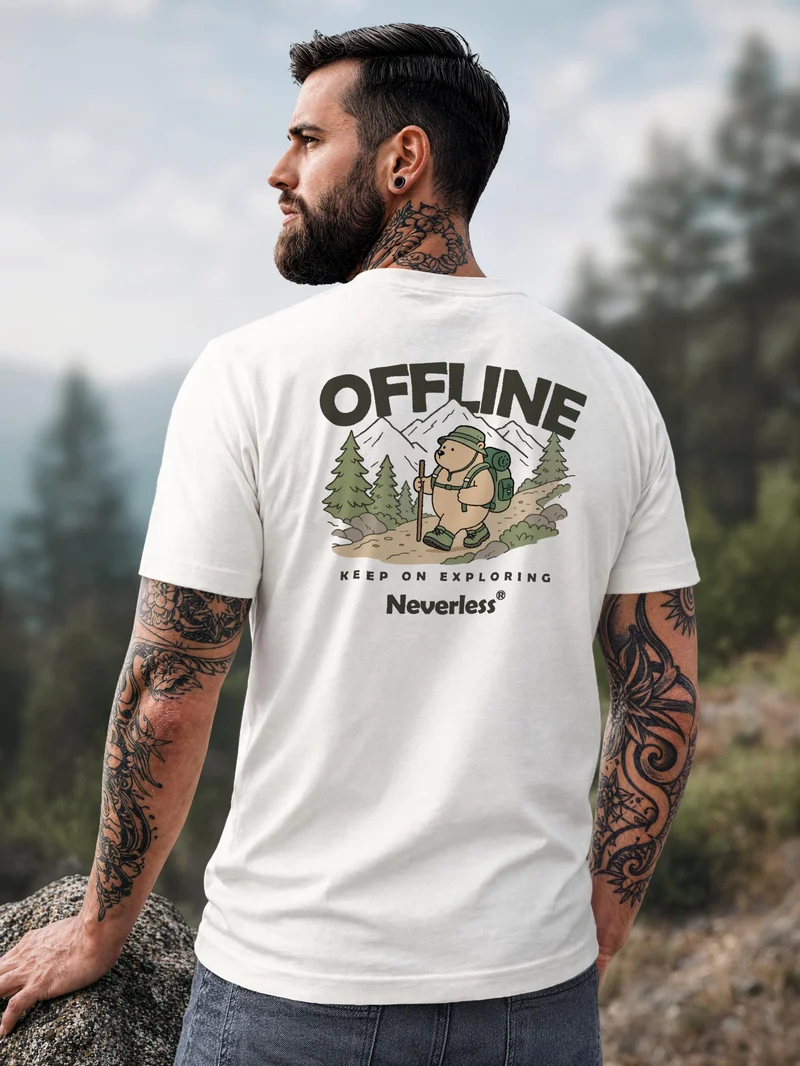 Herren T-Shirt Backprint - Outdoor Bär Design - Baumwollshirt Männer Fashion Streetstyle Slim Fit