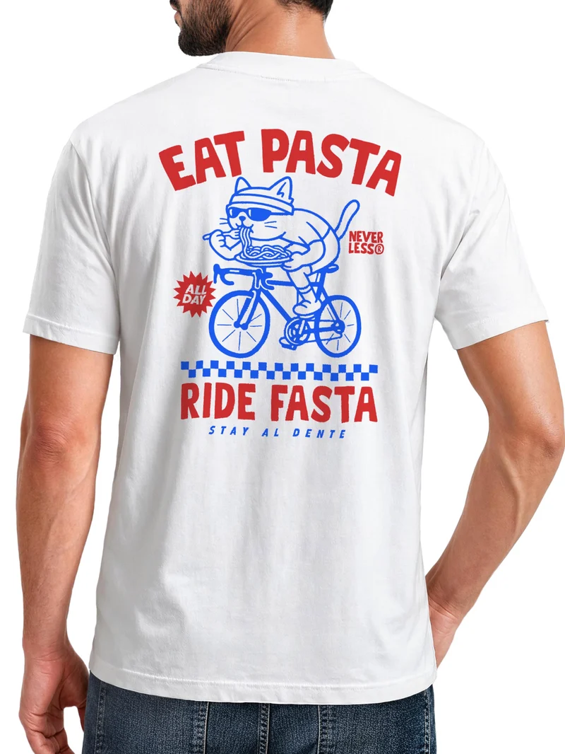 Herren T-Shirt Backprint - Katze Pasta Design - Baumwollshirt Männer Fashion Streetstyle Slim Fit