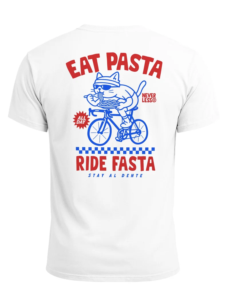 Herren T-Shirt Backprint - Katze Pasta Design - Baumwollshirt Männer Fashion Streetstyle Slim Fit