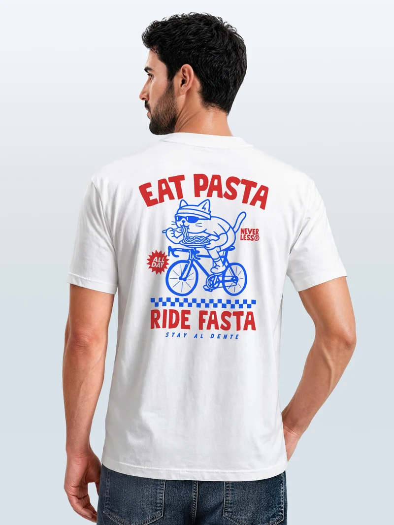 Herren T-Shirt Backprint - Katze Pasta Design - Baumwollshirt Männer Fashion Streetstyle Slim Fit