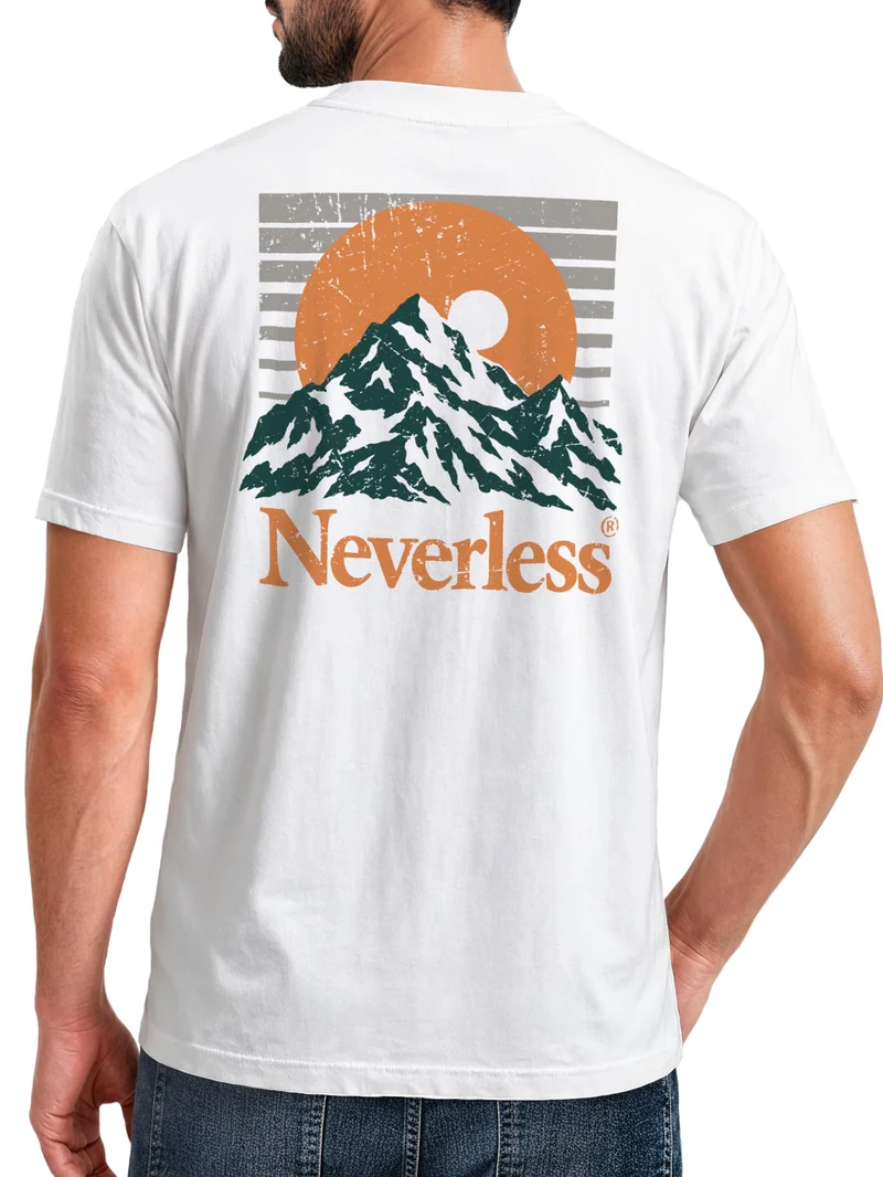 Herren T-Shirt Retro Mountain Sun Backprint Slim Fit