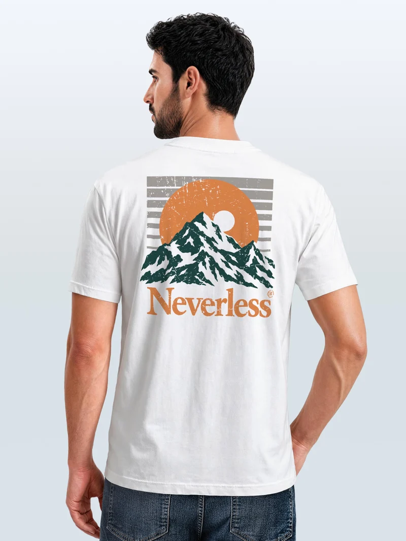 Herren T-Shirt Retro Mountain Sun Backprint Slim Fit