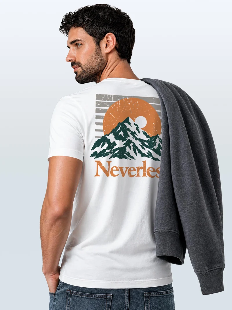 Herren T-Shirt Retro Mountain Sun Backprint Slim Fit