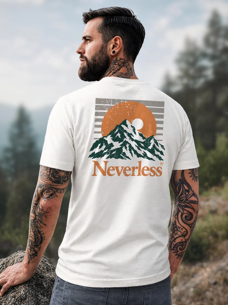 Herren T-Shirt Retro Mountain Sun Backprint Slim Fit