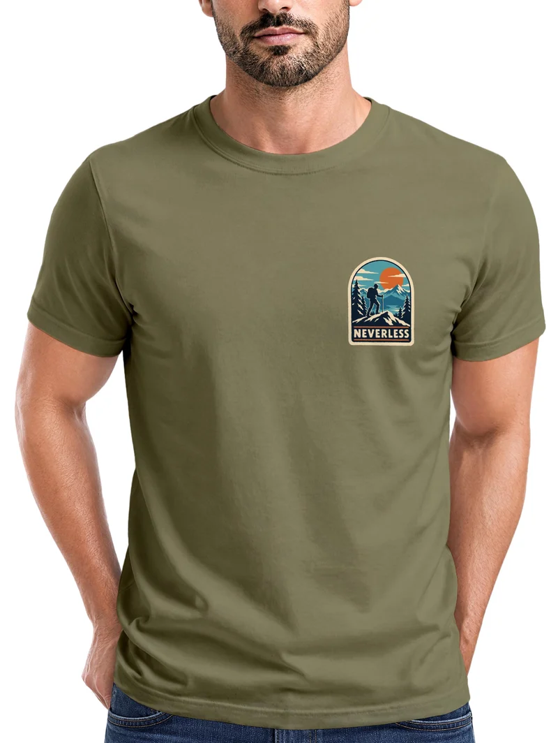 Herren T-Shirt Outdoor Hiking Badge Brustprint Slim Fit