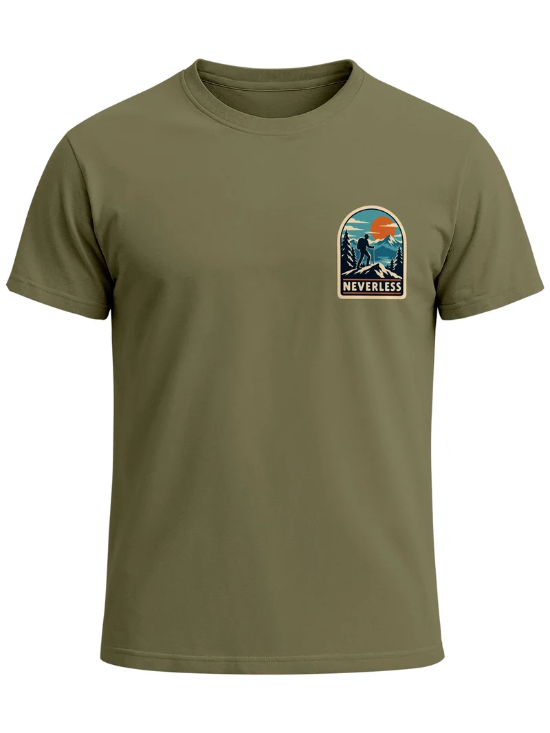 Herren T-Shirt Outdoor Hiking Badge Brustprint Slim Fit