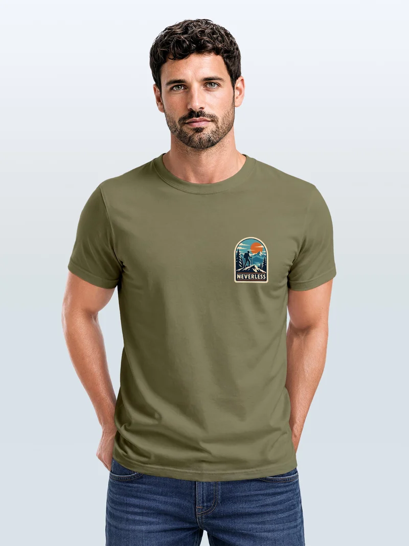Herren T-Shirt Outdoor Hiking Badge Brustprint Slim Fit