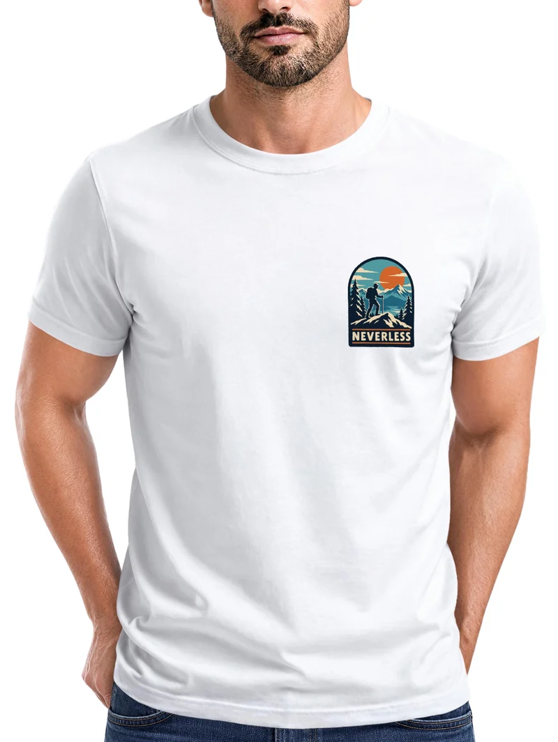 Herren T-Shirt Outdoor Hiking Badge Brustprint Slim Fit