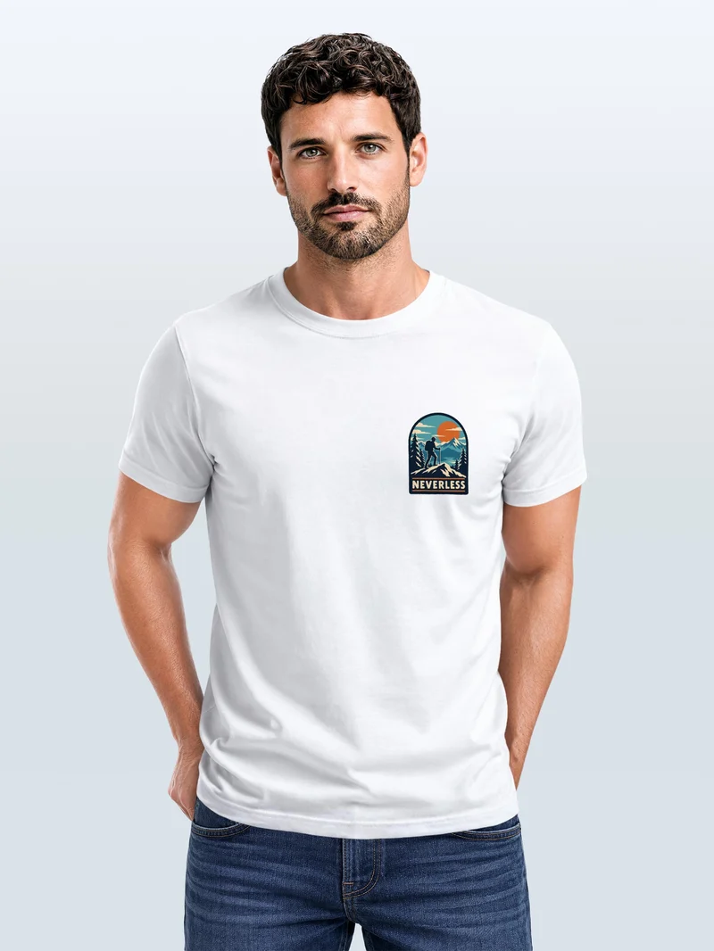 Herren T-Shirt Outdoor Hiking Badge Brustprint Slim Fit