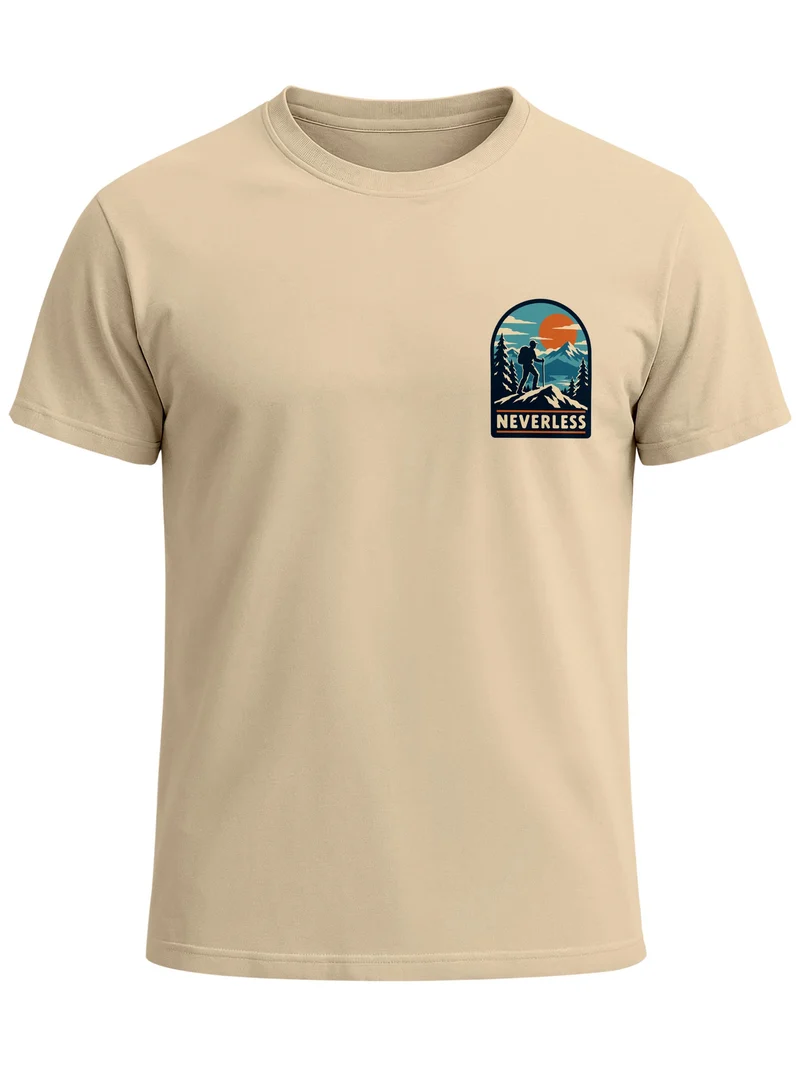 Herren T-Shirt Outdoor Hiking Badge Brustprint Slim Fit