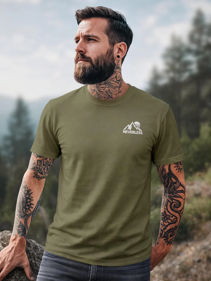Herren T-Shirt Outdoor Mountain Logo Brustprint Slim Fit