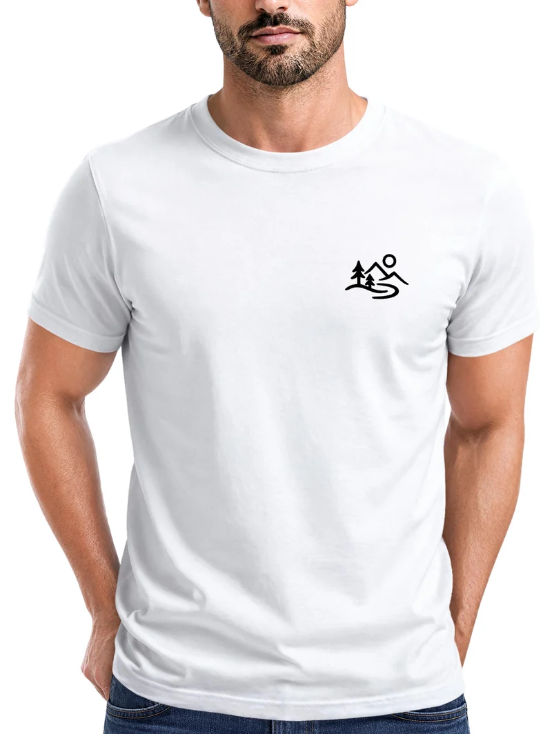 Herren T-Shirt Mountain Nature Brustprint Slim Fit