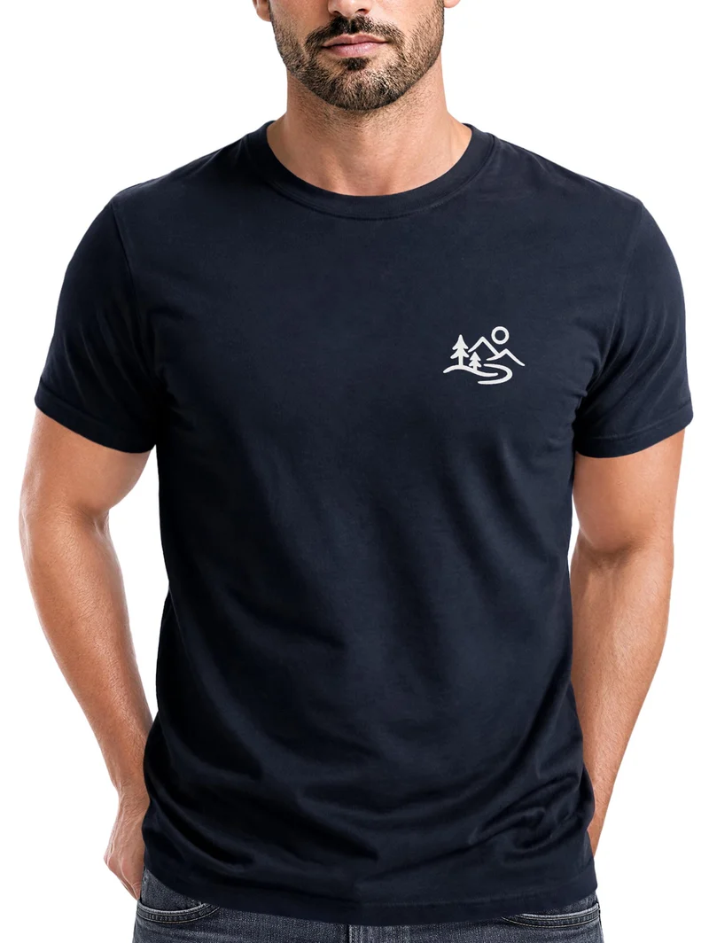Herren T-Shirt Mountain Nature Brustprint Slim Fit
