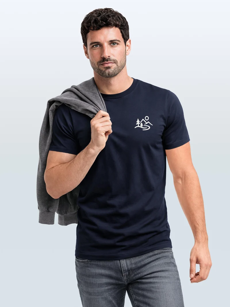 Herren T-Shirt Mountain Nature Brustprint Slim Fit