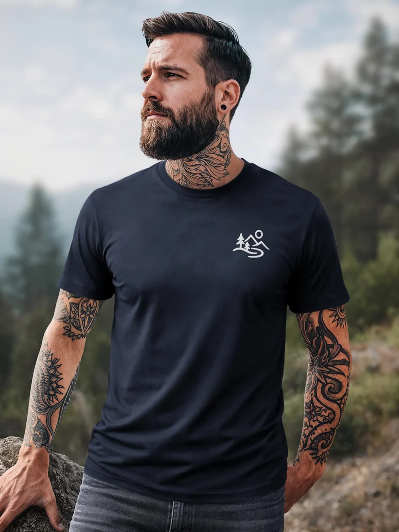 Herren T-Shirt Mountain Nature Brustprint Slim Fit