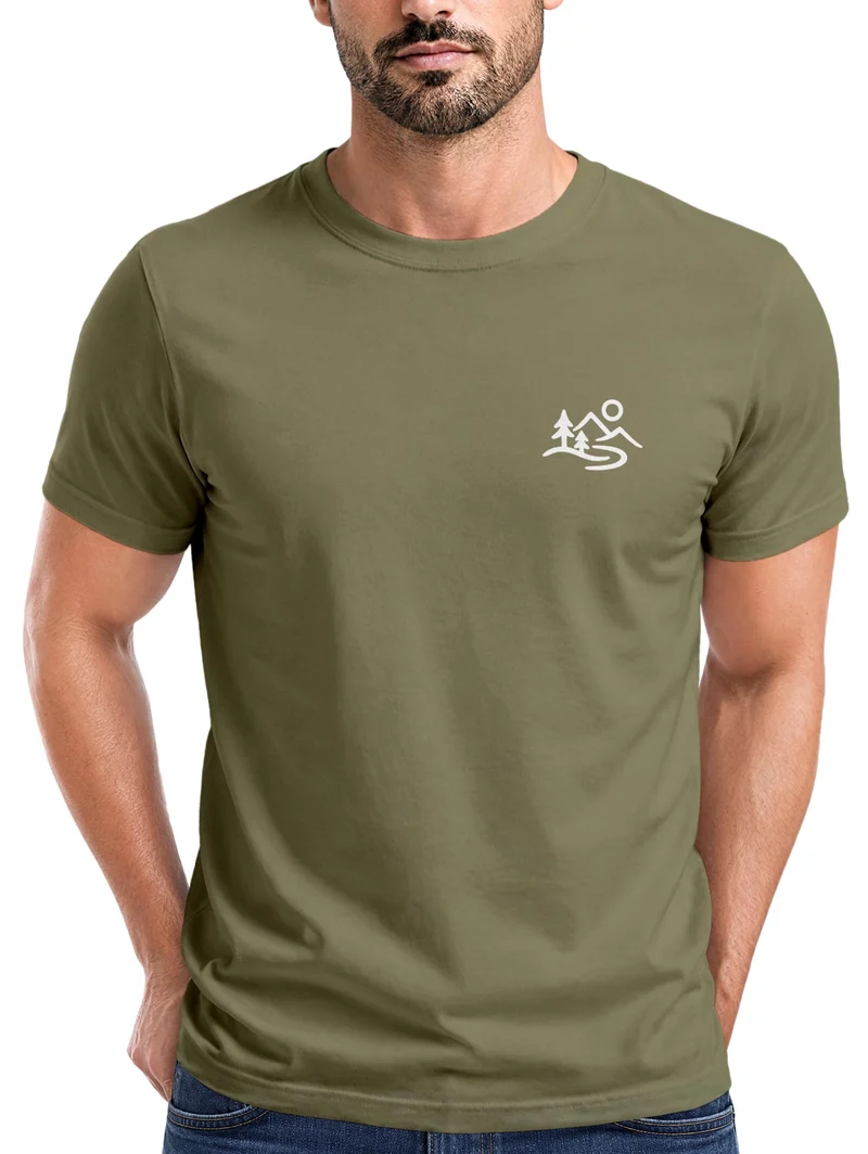 Herren T-Shirt Mountain Nature Brustprint Slim Fit