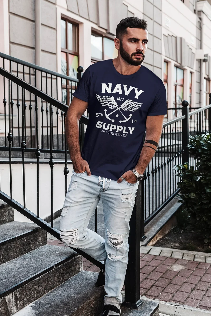 Cooles Herren T-Shirt New Nautical Maritim Anker mit Flügeln Navy Supply Vintage