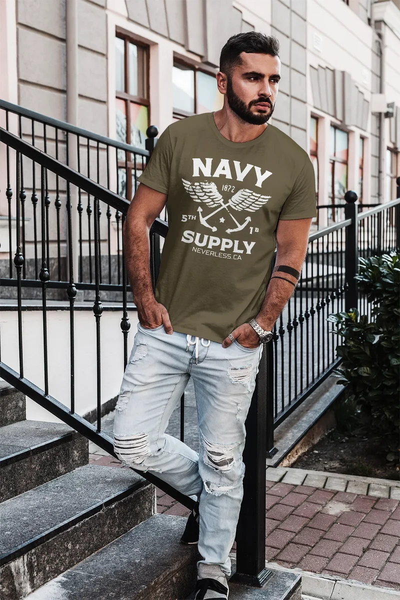 Cooles Herren T-Shirt New Nautical Maritim Anker mit Flügeln Navy Supply Vintage