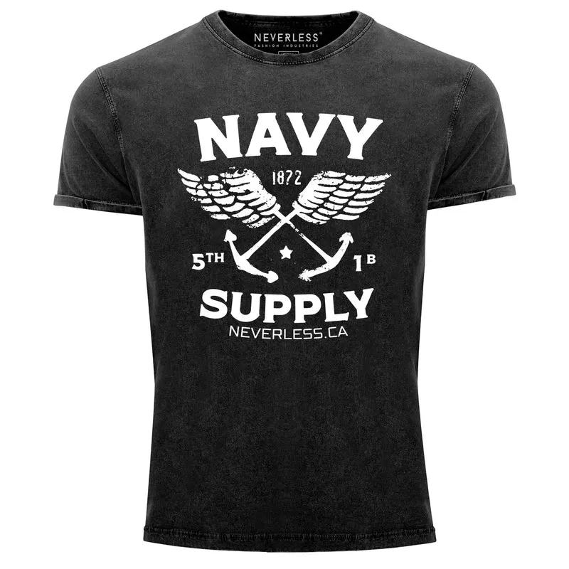 Herren T-Shirt Vintage Shirt Printshirt Anker Navy Supply Used Look Slim Fit