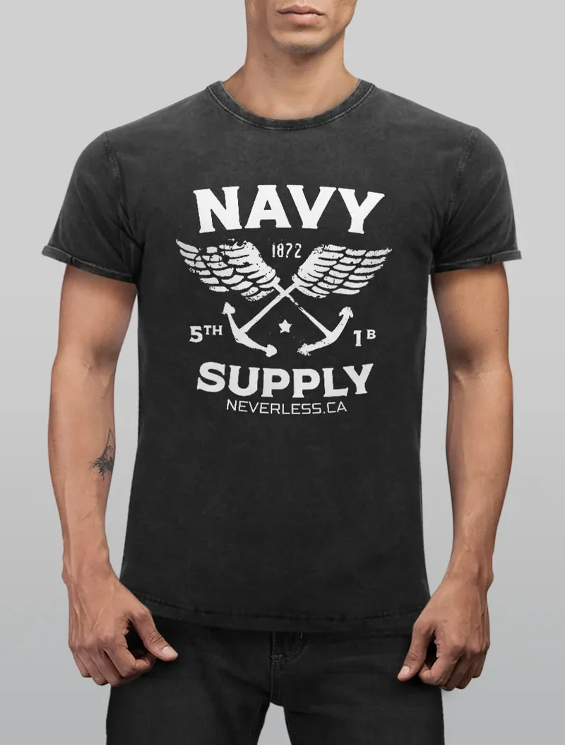 Herren T-Shirt Vintage Shirt Printshirt Anker Navy Supply Used Look Slim Fit