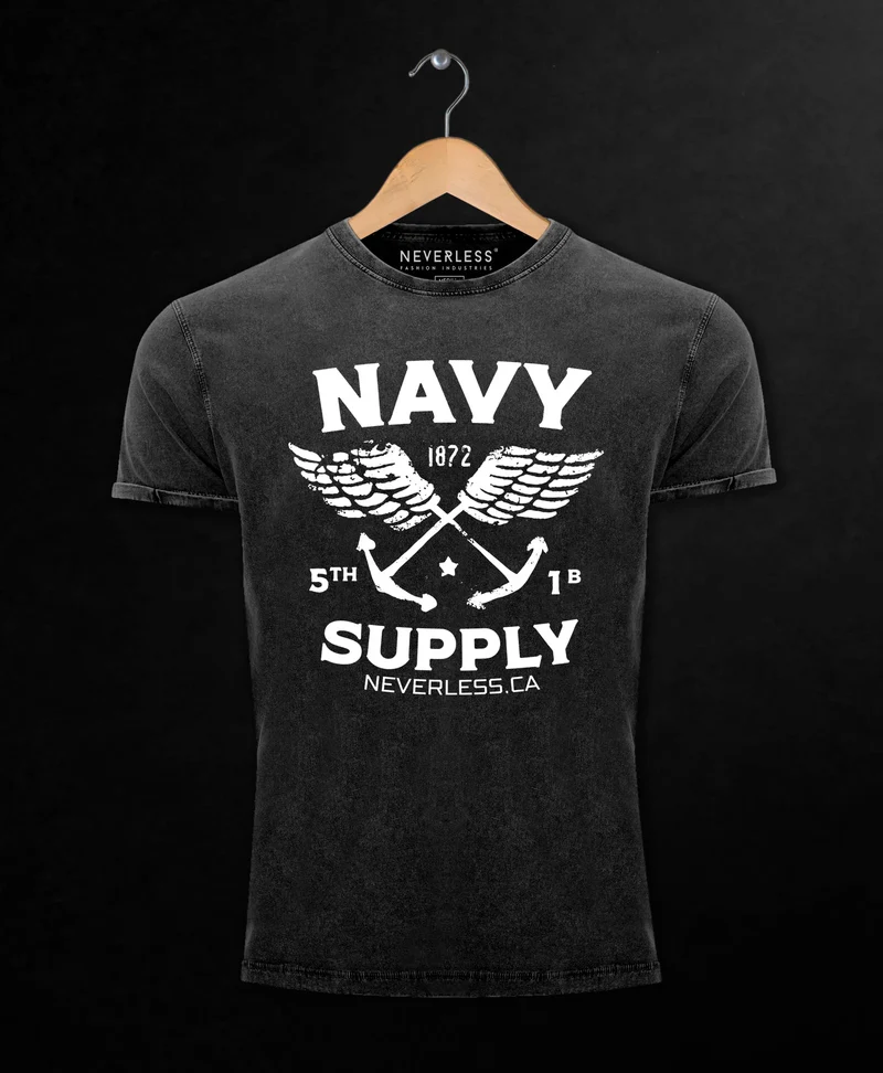 Herren T-Shirt Vintage Shirt Printshirt Anker Navy Supply Used Look Slim Fit
