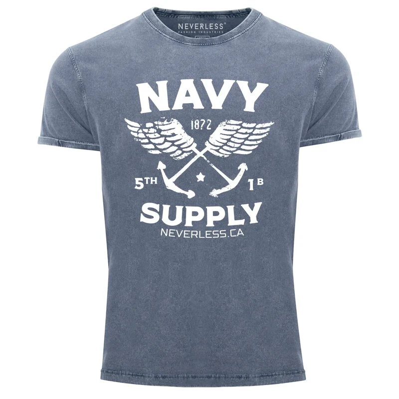 Herren T-Shirt Vintage Shirt Printshirt Anker Navy Supply Used Look Slim Fit