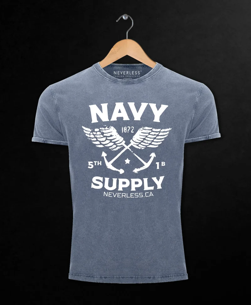 Herren T-Shirt Vintage Shirt Printshirt Anker Navy Supply Used Look Slim Fit