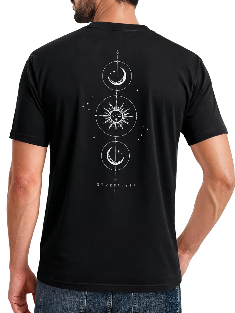 Herren T-Shirt Backprint Sonne Mond Celestial – Baumwollshirt Streetstyle Slim Fit
