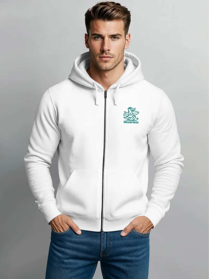 Herren Sweatjacke Backprint Krokodil mit Surfbrett Zipjacke Zip-Hoodie Männer Fashion Streetstyle