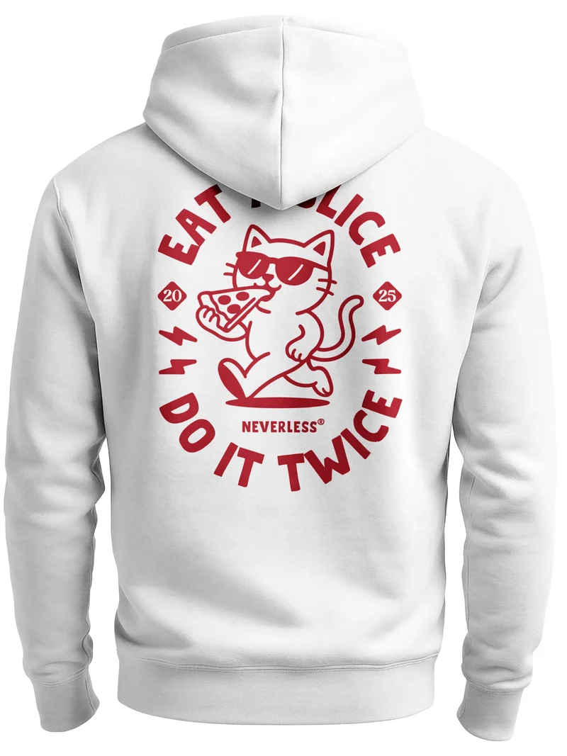 Herren Sweatjacke Backprint | Eat twice Pizza Cat | Zipjacke Zip-Hoodie mit Katze Fashion Streetstyle